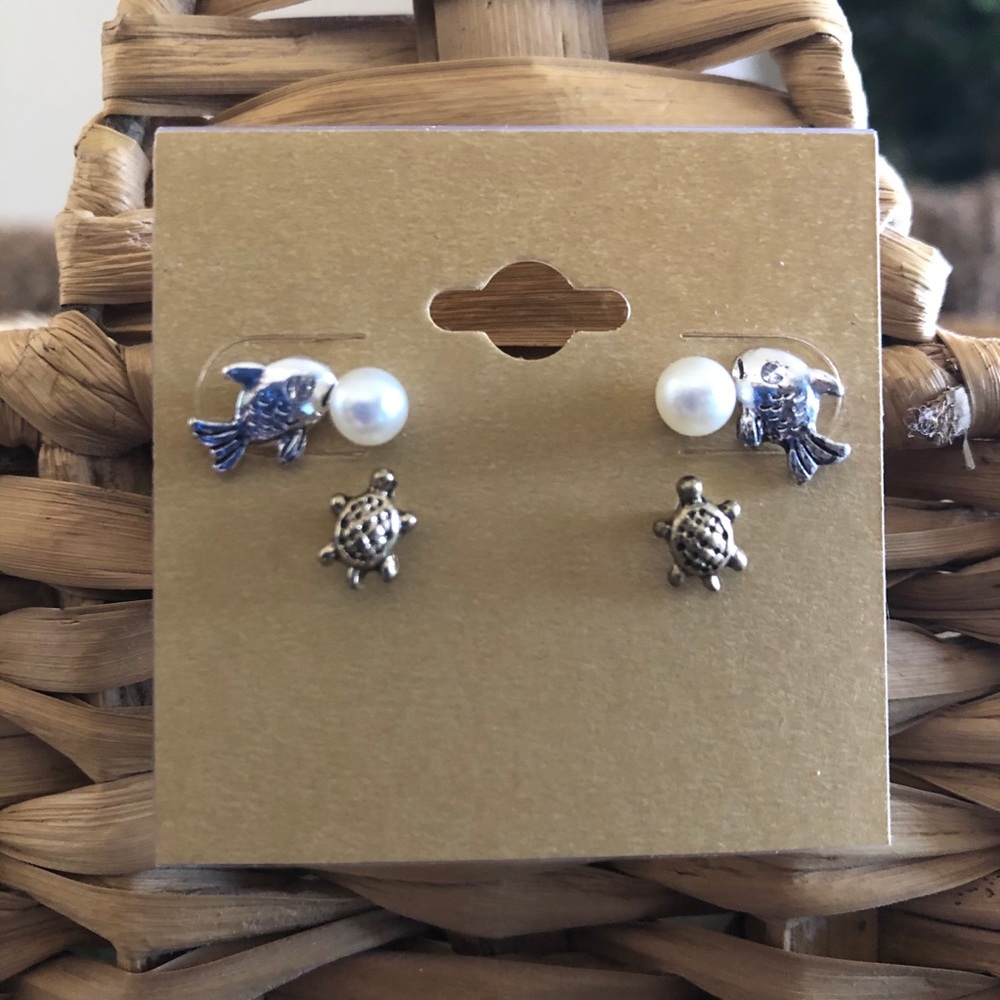 Vintage set of three marine life theme earrings